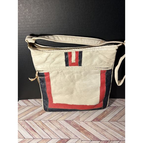Ralfeaux Leather Purse Mr. Ralph British Hong Kong Cream Navy Red Crossbody Bag - Picture 2 of 12